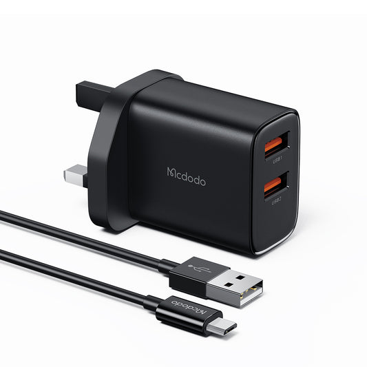 Carregador USB duplo Mcdodo 12W com cabo micro USB (plugue do Reino Unido) 